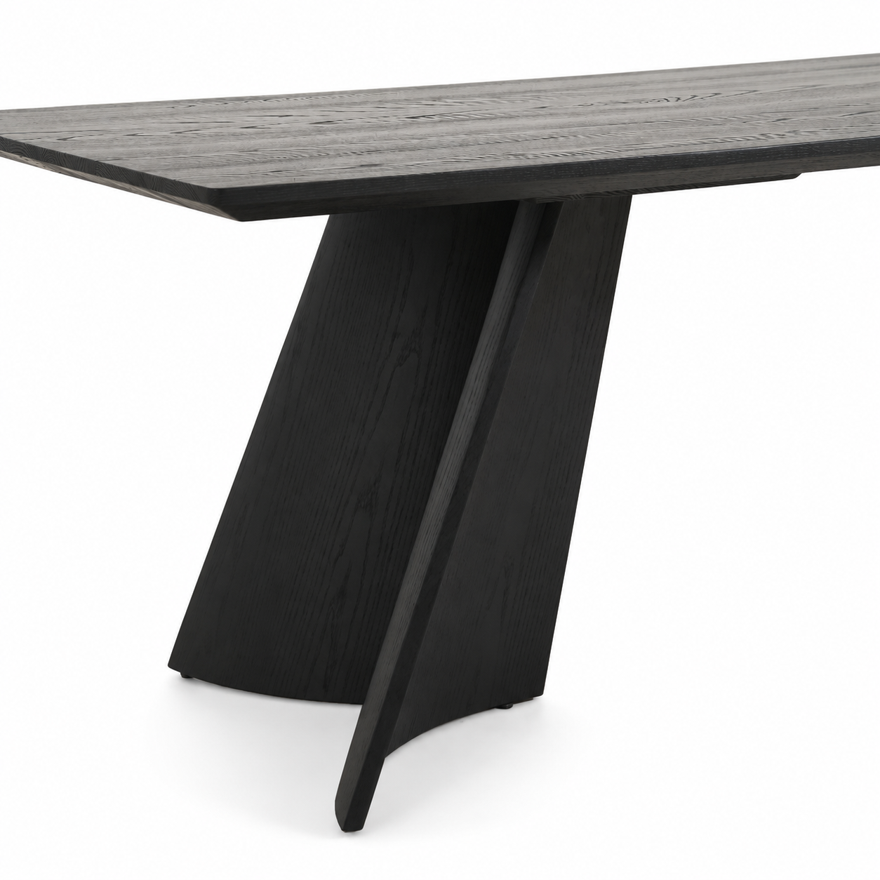 Aven sculptural ash dining table with angled black pedestal legs
