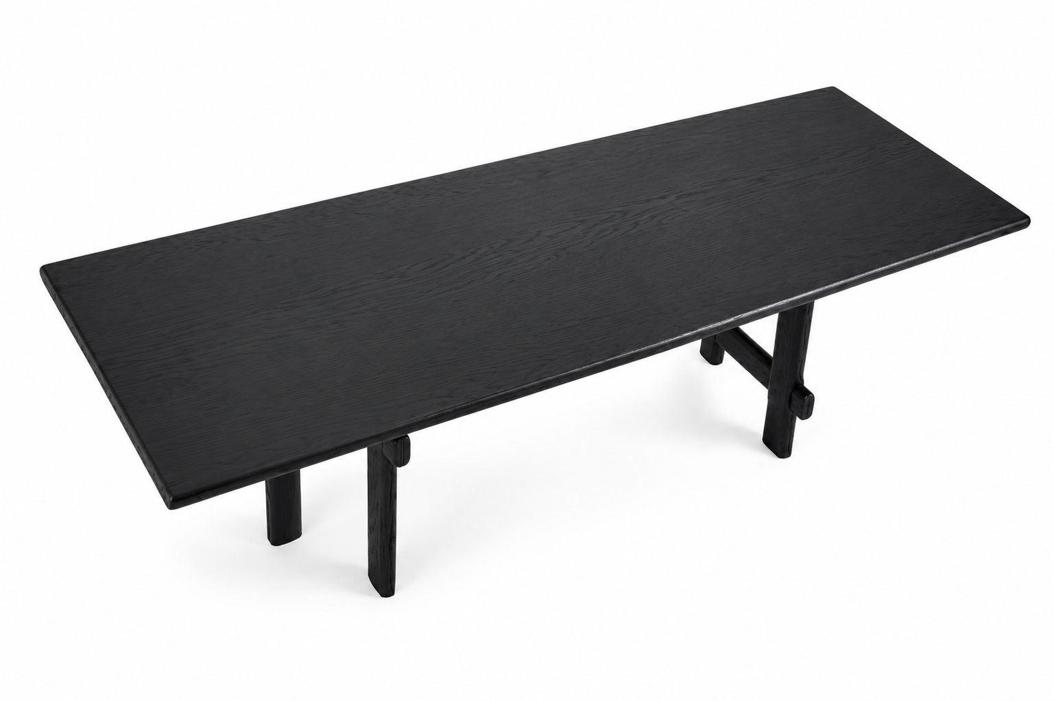 Black rectangular table with natural grain on a white background