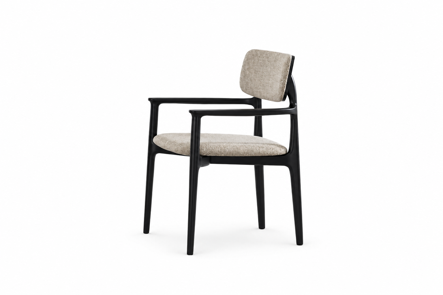 a solid timber frame, curved arms and upholstered seat and back. Made to order in premium finishes.