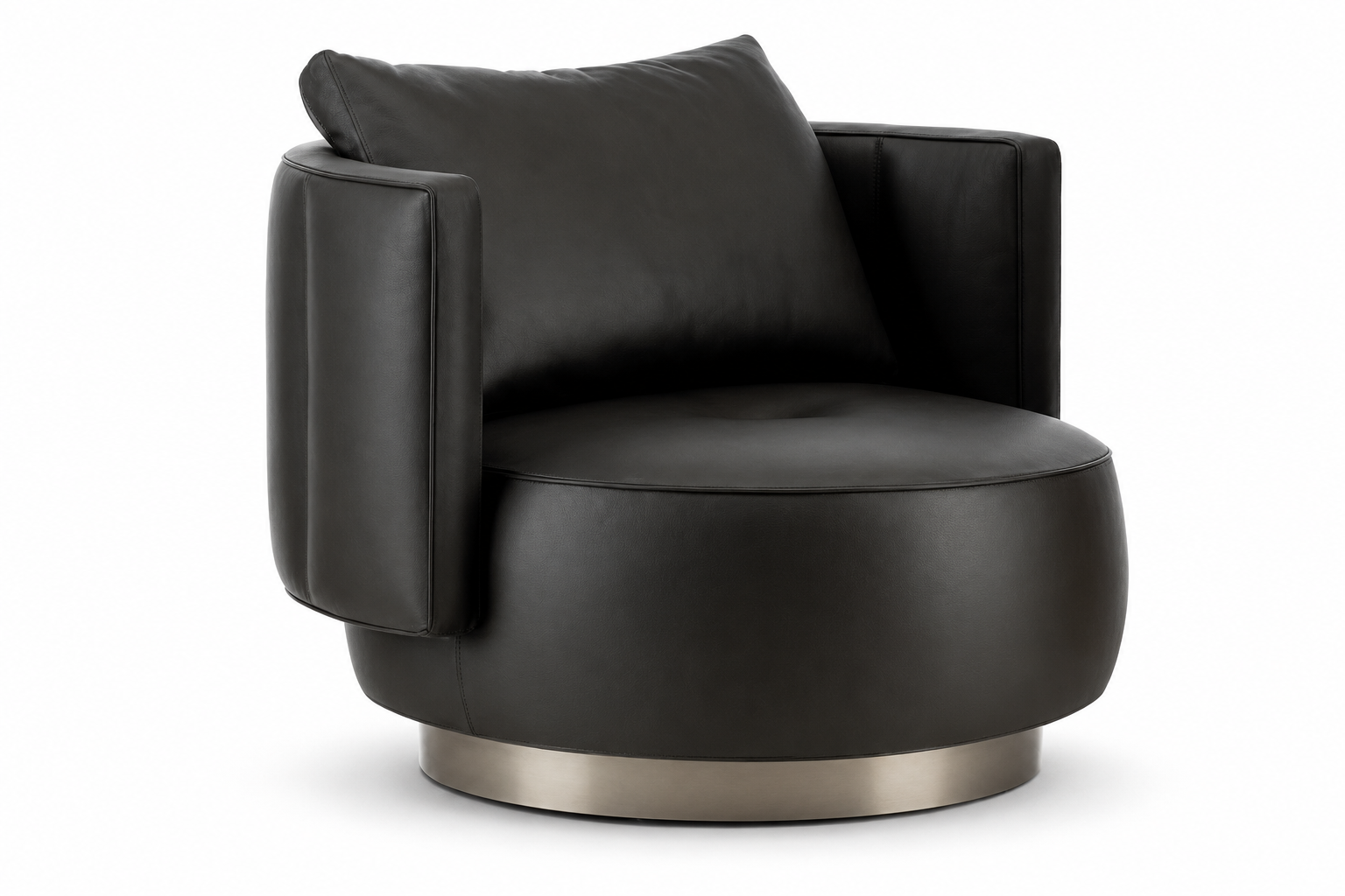 Black leather swivel armchair