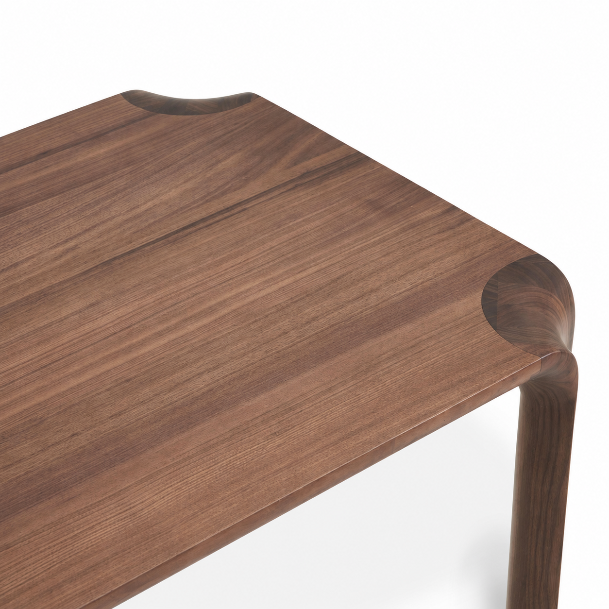 Wooden table corner with a smooth finish on a white background
