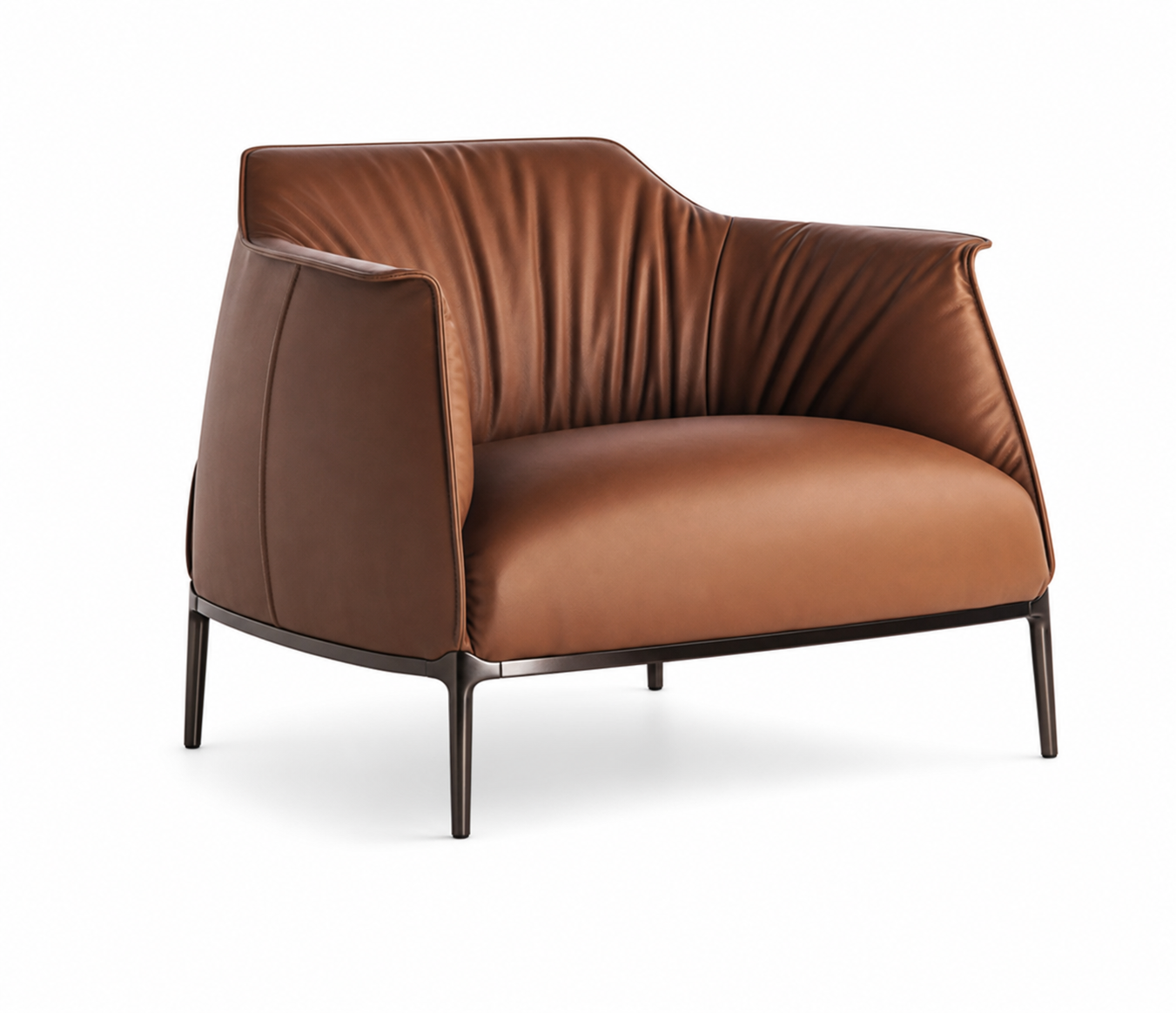 A sculptural top-grain leather armchair with tailored comfort, premium cushioning and made-to-order finishes.