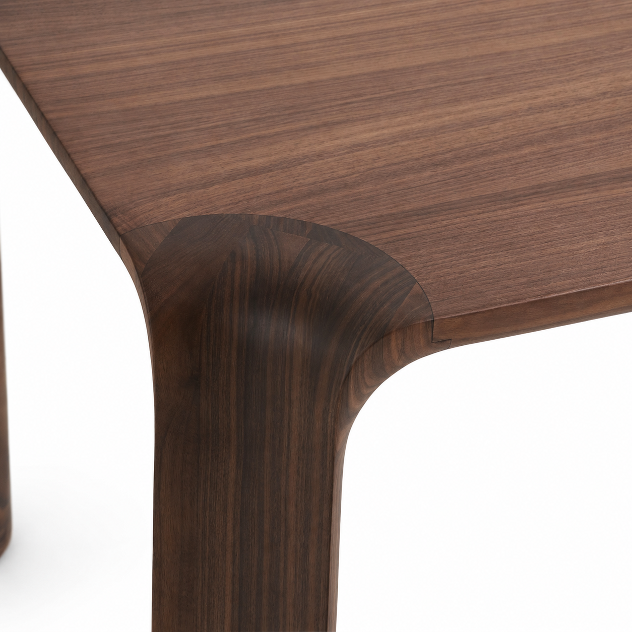 Close-up of a wooden table corner on a white background