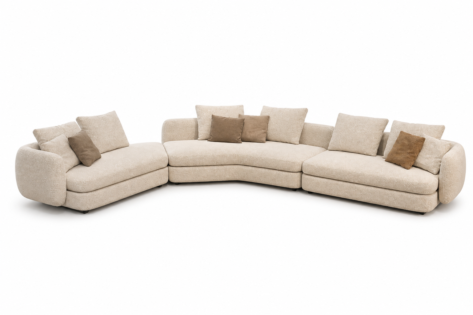 the Vincent Modular Sofa, with curved seating modules, deep cushioning and flexible linear, corner or asymmetrical configurations.