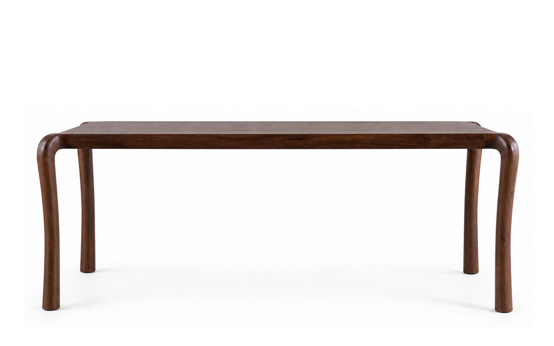 Franca black walnut dining table with rounded corners and curved solid timber legs
