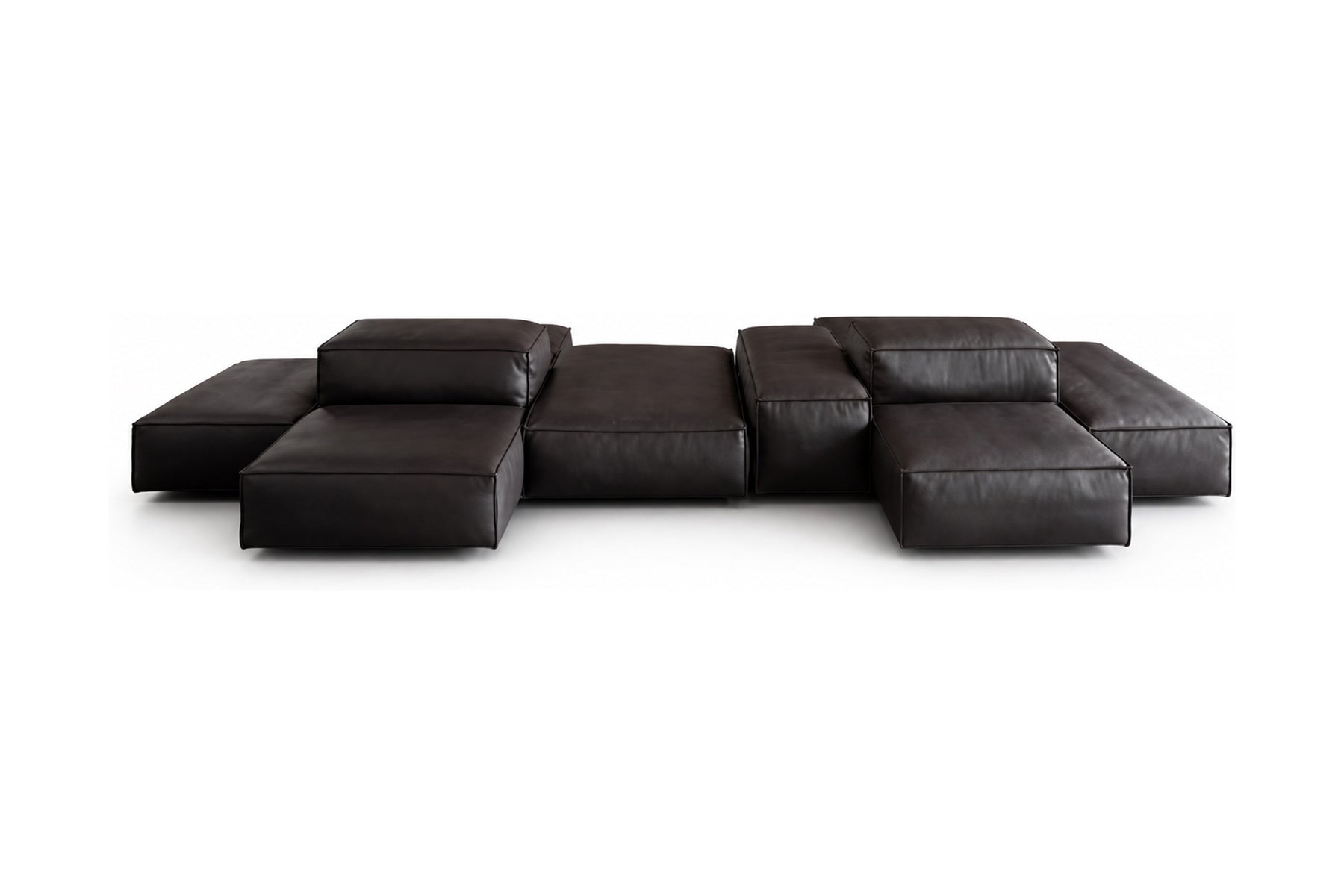 Contemporary black sofa configuration of varying dimensions made of fine leather  