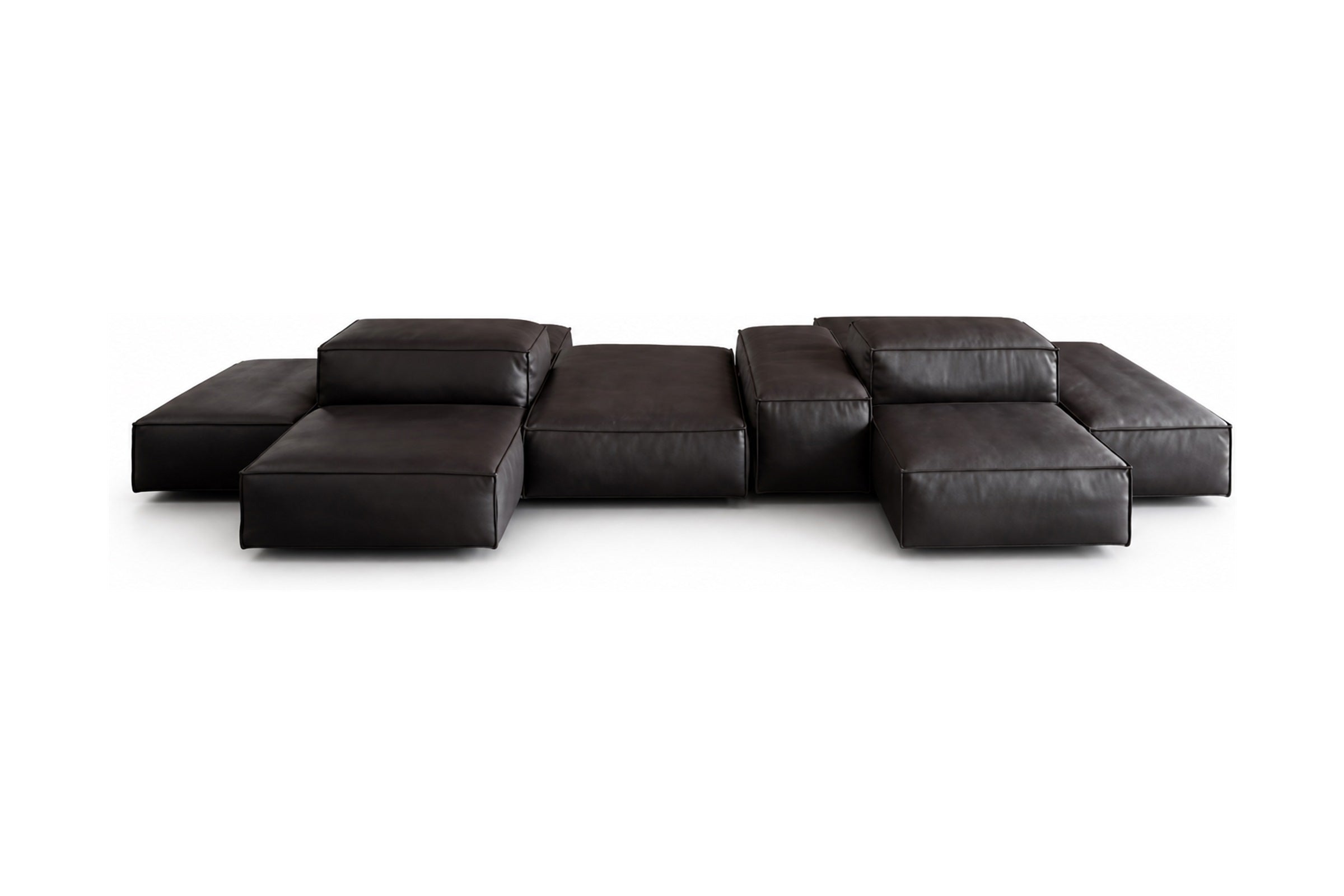 Contemporary black sofa configuration of varying dimensions made of fine leather  