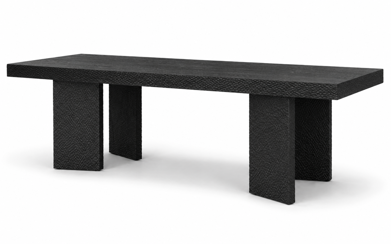 Black textured solid wood table on a white background