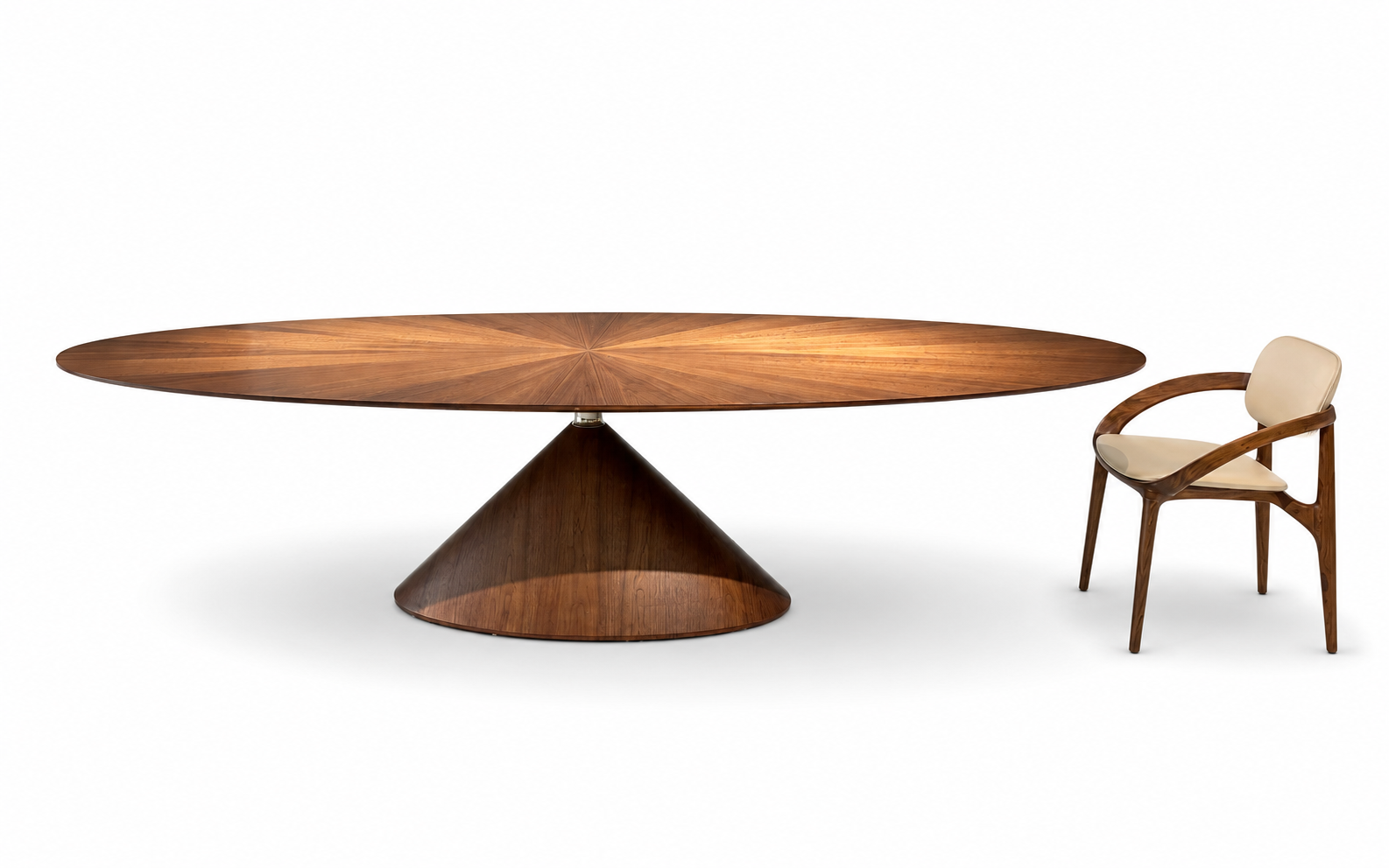 pedestal dining table NZ wide shot showing the grain as it's pulled to the center of the table